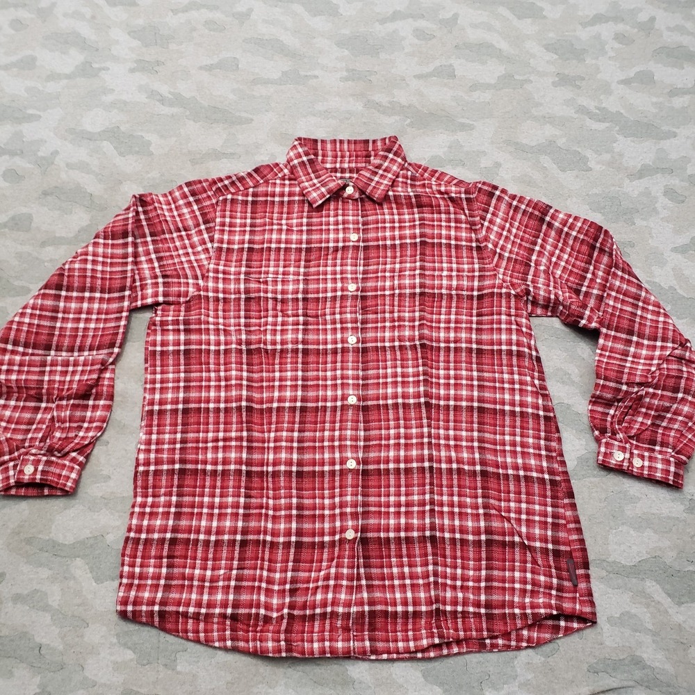 Woolrich Top Womens Medium Red Flannel Plaid Pockets Long Sleeve Button Up‎